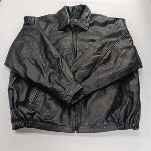 Vintage OUTBROOK RN#65030 Men's Black Genuine Leather Lined Zip Jacket Size 3X